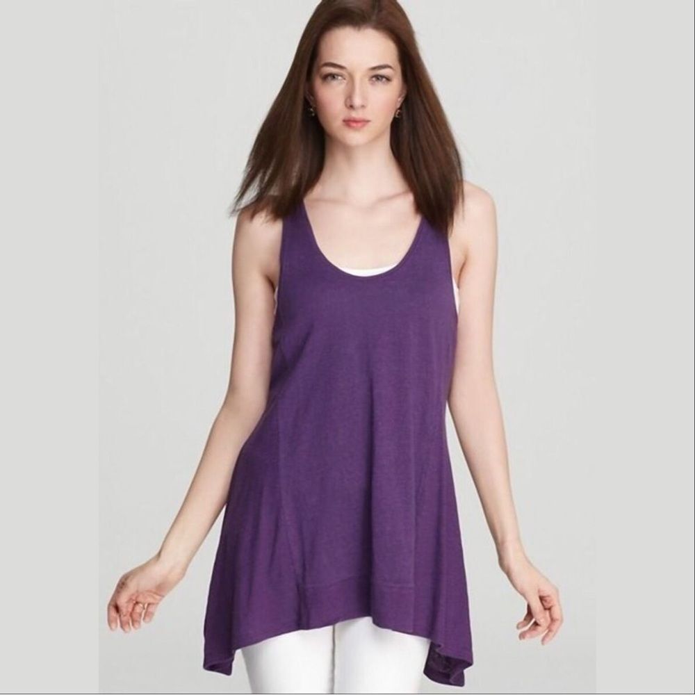 Eileen Fisher Linen Rich Purple Racerback Tunic Tank Top